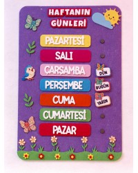 Haftanın Günleri Zeminli Keçe Pano - Çiçekli Model