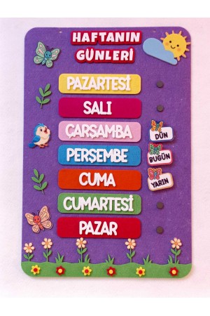 Haftanın Günleri Zeminli Keçe Pano - Çiçekli Model…