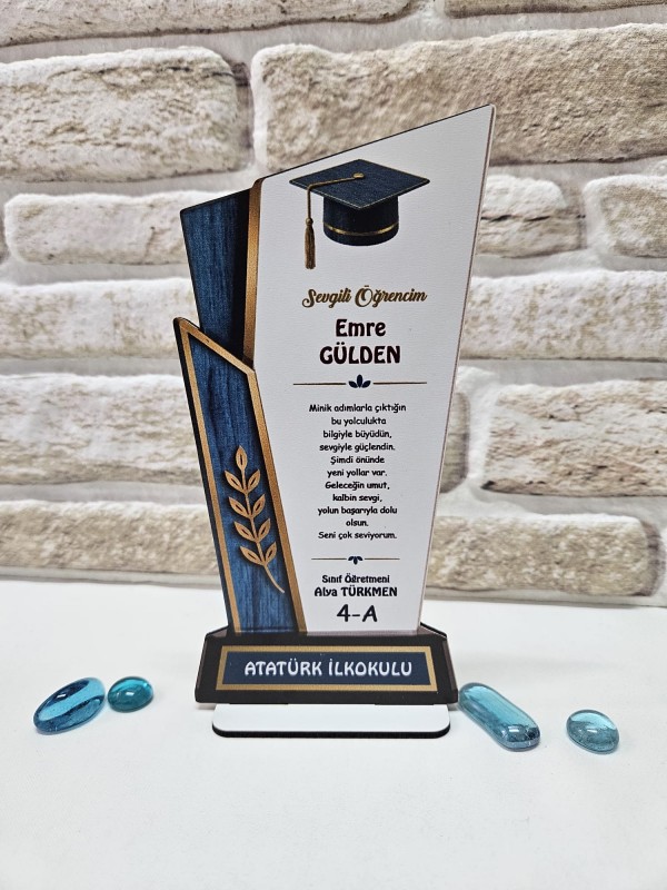 Kişiye Özel Modern Mezuniyet Plaketi - Turkuaz & Gold Seri
