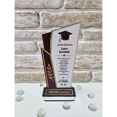 Kişiye Özel Modern Mezuniyet Plaketi - Mürdüm & Gold Prestij Seri&hellip;