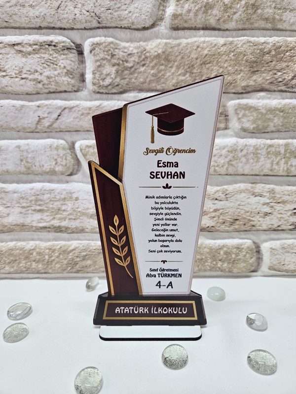 Kişiye Özel Modern Mezuniyet Plaketi - Mürdüm & Gold Prestij Seri&hellip;