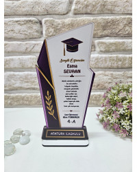 Kişiye Özel Ahşap Mezuniyet Plaketi - Mor & Gold Detaylı