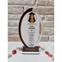 Fotoğraflı Kişiye Özel Mezuniyet Plaketi - Başak Detaylı Oval Seri