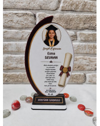 Fotoğraflı Kişiye Özel Mezuniyet Plaketi - Diploma Detaylı Oval Seri