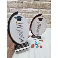 Oval Tasarım Kişiye Özel Mezuniyet Plaketi - Lacivert & Gold Detaylı