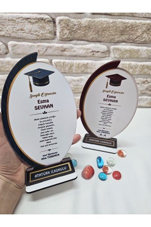 Oval Tasarım Kişiye Özel Mezuniyet Plaketi - Lacivert & Gold De&hellip;