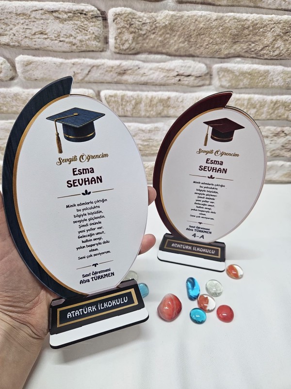 Oval Tasarım Kişiye Özel Mezuniyet Plaketi - Lacivert & Gold Detayl&hellip;