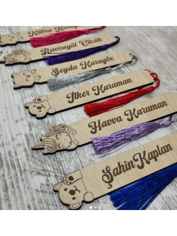 İsme Özel Püsküllü Kitap Ayracı Unicorn, Ayıcık, Kedi
