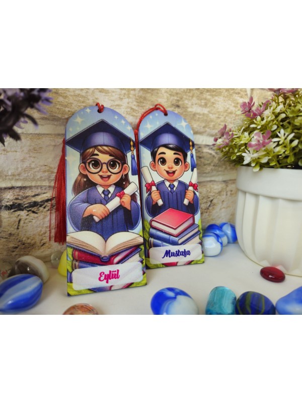 İsme Özel Mezuniyet Kız Erkek Baskılı Püsküllü Kitap Ayracı&hellip;