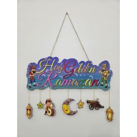 Hoş Geldin Ramazan Kapı ve Duvar Süsü - Hacivat Karagözlü Pano